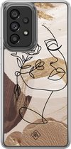 Casimoda® hoesje - Geschikt voor Samsung Galaxy A52 5G - Abstract Gezicht Bruin - 2-in-1 case - Schokbestendig - Geometrisch patroon - Verhoogde randen - Bruin/beige, Transparant