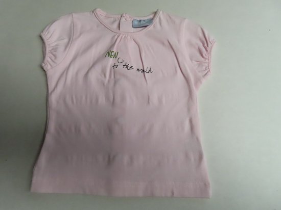 Wiplala - T shirt korte mouw - Meisje - Roze - New to the world - 12 maand 80