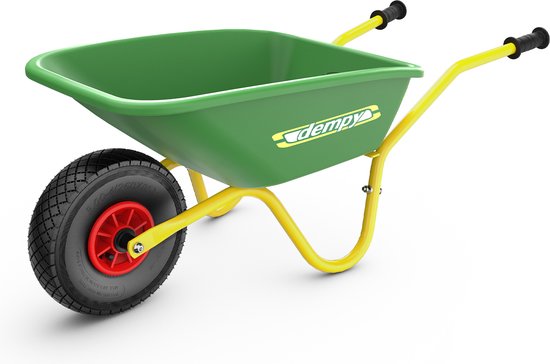BERG Dempy Kinderkruiwagen - Metaal - Met kunststof bak - 40 kg laadgewicht - Luchtband - Groen/Geel