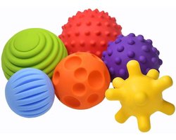 foto van Baby Sensory Balls Getextureerde Set van 6 Ballen Fidget Toys Packet Badspeelgoed voor Baby’s en Peuters Montessori Speelgoed 1 Jaar Baby Speelgoed 0-6 Maanden   bij Amazon zijn ze €11,99
