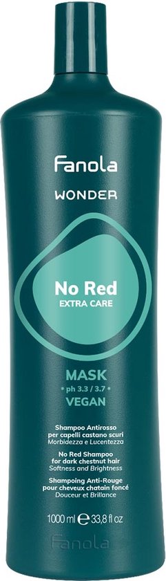 Fanola Wonder No Red Extra Care Masker. Donkergroene fles met pompdispenser. Inhoud 1000 ml.