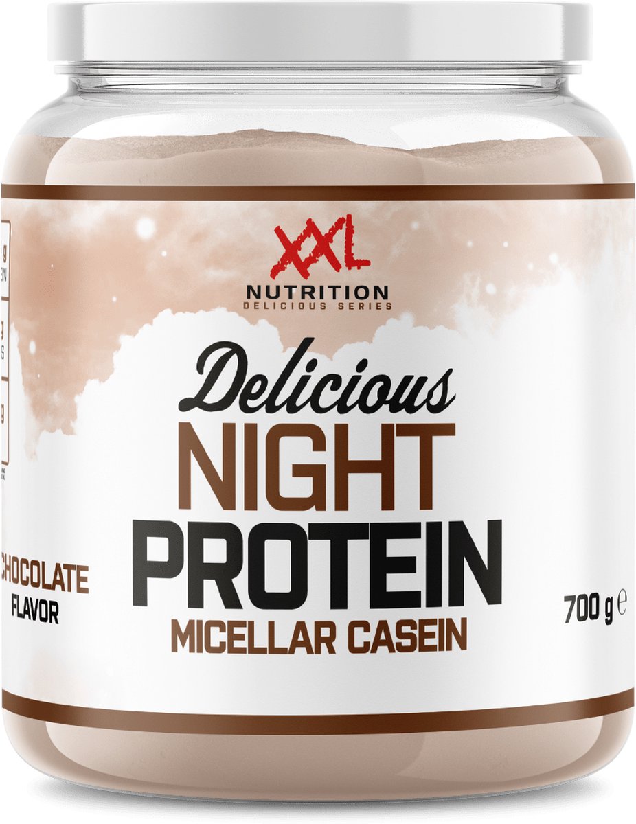 XXL Nutrition - Delicious Night Protein - 100% Micellar Caseïne Eiwit - Eiwitpoeder Proteïne Shake - Eiwitgehalte 79% - Chocolade - 700 Gram