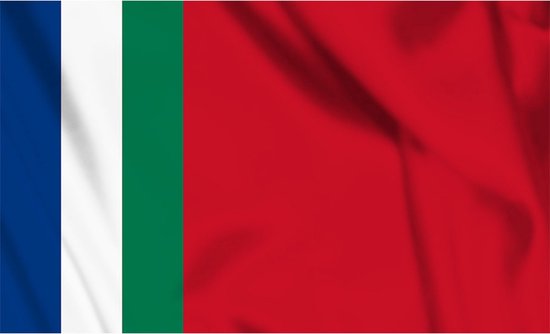 Detail van de Molukse vlag met blauwe, witte, groene en rode banen.