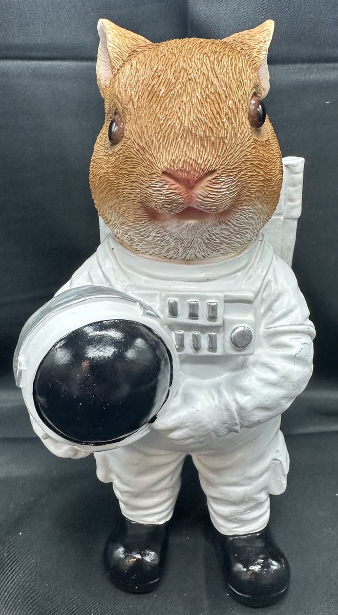 Impuls Decoratief beeld "konijn in astronauten pak" - polyresin - meerkleurig - hoogte 21x13x7cm - Woonaccessoires - Decoratieve beelden - Woondecoratie Wit + bruin - konijn
