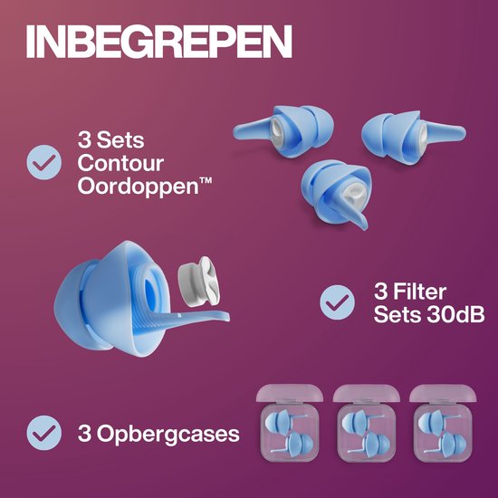 EarPeace Sleep Oordopjes Slapen Standaard - 3 Paar Oordoppen met Opbergcase - Anti-Snurk Slaapoordoppen - Geschikt voor Zijslapers - Herbruikbare Siliconen Ear Plugs - Tot 30dB Demping - EarPeace