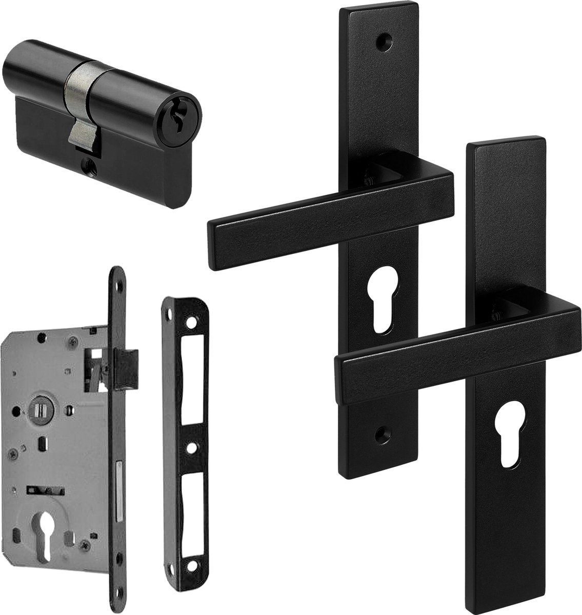 DUBBEL Eliot® deurklink op schild profielcilinder 72mm - incl. insteekslot PC72 - incl. deurcilinder 30/30 met 3 sleutels