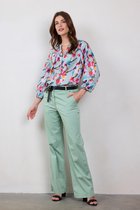 DIDI Dames Blouse Sofia in Green with pink blossom print maat 42