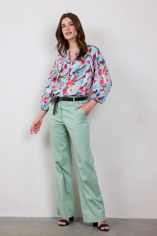 DIDI Dames Blouse Sofia in Green with pink blossom print