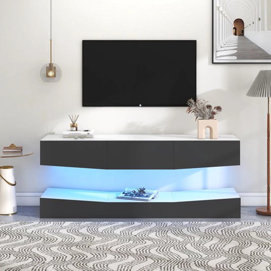 Gran Vida® - Moderne TV-Kast met LED-verlichting - Zwevend - Grijs - 180 x 40 x 35