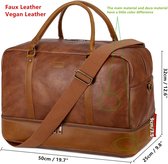 Kunstleer Travel Holdall Carry On Weekender Bag Overnachting Reizen Duffel Tote Tassen voor Mannen en Vrouwen met Schoencompartiment HB-38, Bruin, L