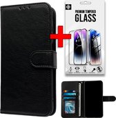 Casemania Hoesje Geschikt voor Samsung Galaxy A15 - Zwart & Glazen Screenprotector - Luxe Portemonnee Book Case