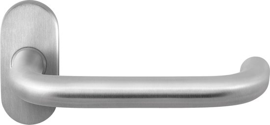 Deurkruk op rozet - RVS geborsteld - RVS - GPF bouwbeslag - GPF1006.04 Deurklink op ovale Hoa paar RVS, 70x32x10mm
