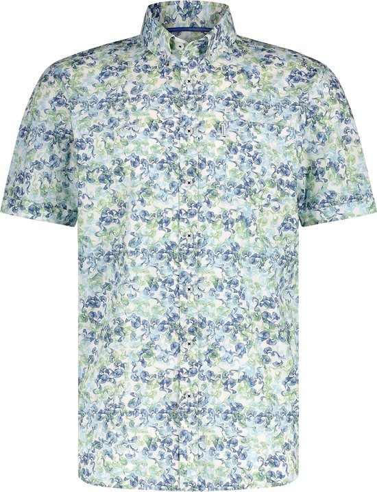 State of Art - Short Sleeve Overhemd Print Blauw Beige - Heren - Maat XXL - Regular-fit