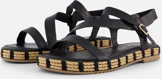 Tamaris Rafia Sandalen zwart Leer - Dames - Maat 40