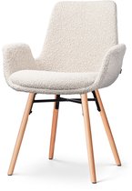 Nolon Nena-Eef Eetkamerstoel Bouclé Beige - Armleuningen - Stof - Houten Poten - Lage Armleuning - Design - Scandinavisch - Comfortabel