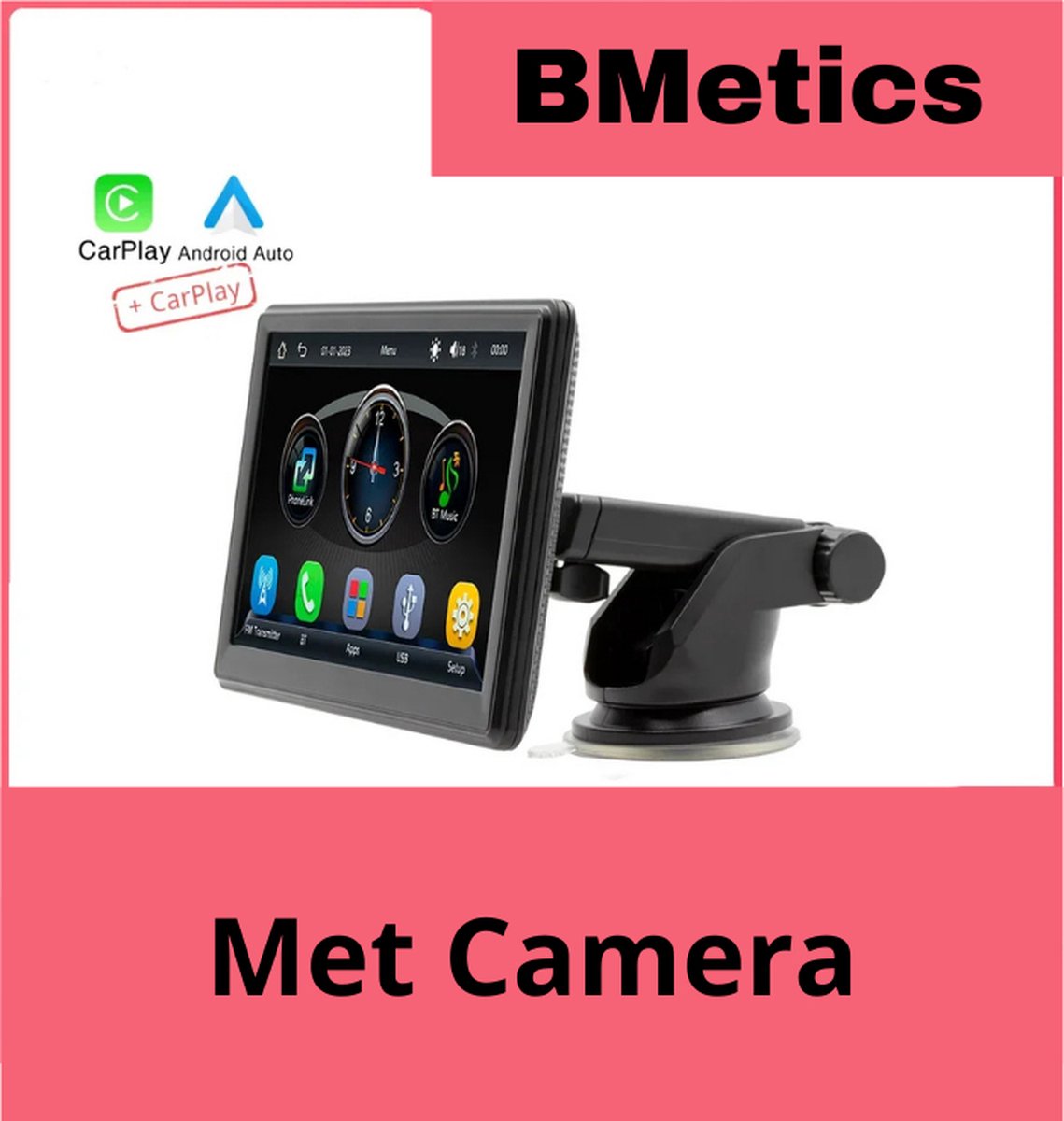 BMetics Universele Autoradio - Apple Carplay & Android Auto - Bluetooth - Met Camera - Navigatie via telefoon - Handsfree -7'' Touchscreen