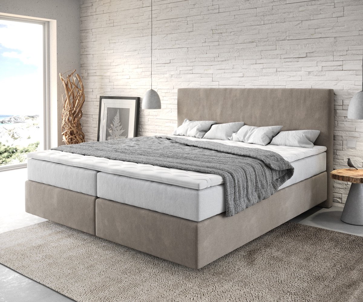 Boxspringbed Dream-Well Microvezel Beige 180x200 cm met TFK Matras en Visco Topper