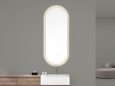 Wiesbaden Nomi spiegel met lijst ovaal met LED, dimbaar en spiegelverwarming 50 x 100 cm geborsteld messing