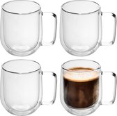 Intirilife 4x dubbelwandig thermoglas set in 250 ml - koffiemok thermoglazen mondgeblazen geïsoleerd latte macchiato theeglas koffieglas met handvat