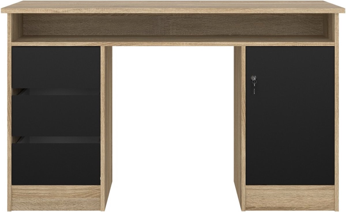 FunctionPlus bureau met slot 1 deur 3 laden eik decor zwart.