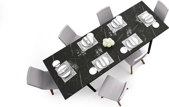 Prestigo P14 Uitschuifbare tafel 160-200-240 cm - Eettafel - Opklapbaar - Zwarte poten - Marmer imiterend aanrecht - Industrieel patroon - eetkamermeubel - woonkamermeubel - Maxi Maja