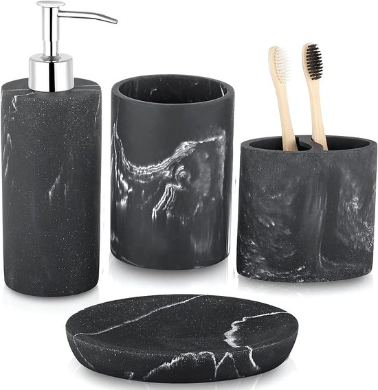 Luxe 6-delige bamboe badkamer set / toiletset wit - zeepdispenser - ta