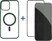 Optimity hoesje voor iPhone 14 PRO Clear Case Magnetic groen + Privacy Anti-Spy Gehard Glas Schermbeschermer