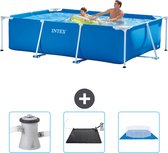 Intex Rechthoekig Frame Zwembad - 260 x 160 x 65 cm - Blauw - Inclusief Zwembadfilterpomp - Solar Mat - Grondzeil