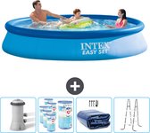 Intex Rond Opblaasbaar Easy Set Zwembad - 366 x 76 cm - Blauw - Inclusief Pomp Filters - Solarzeil - Ladder