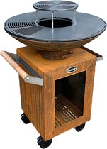 Caesar - Vuurschaal BBQ - Bakplaat Barbecue - Diameter 80cm - Wielen - Aslade - Cortenstaal