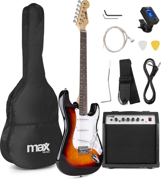 Foto: Elektrische gitaar met gitaar versterker max gigkit perfect voor beginners incl gitaar stemapparaat gitaartas en plectrum sunburst