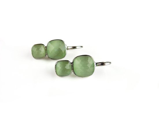 Zilveren oorringen oorbellen dubbele steen pomellato munt groen