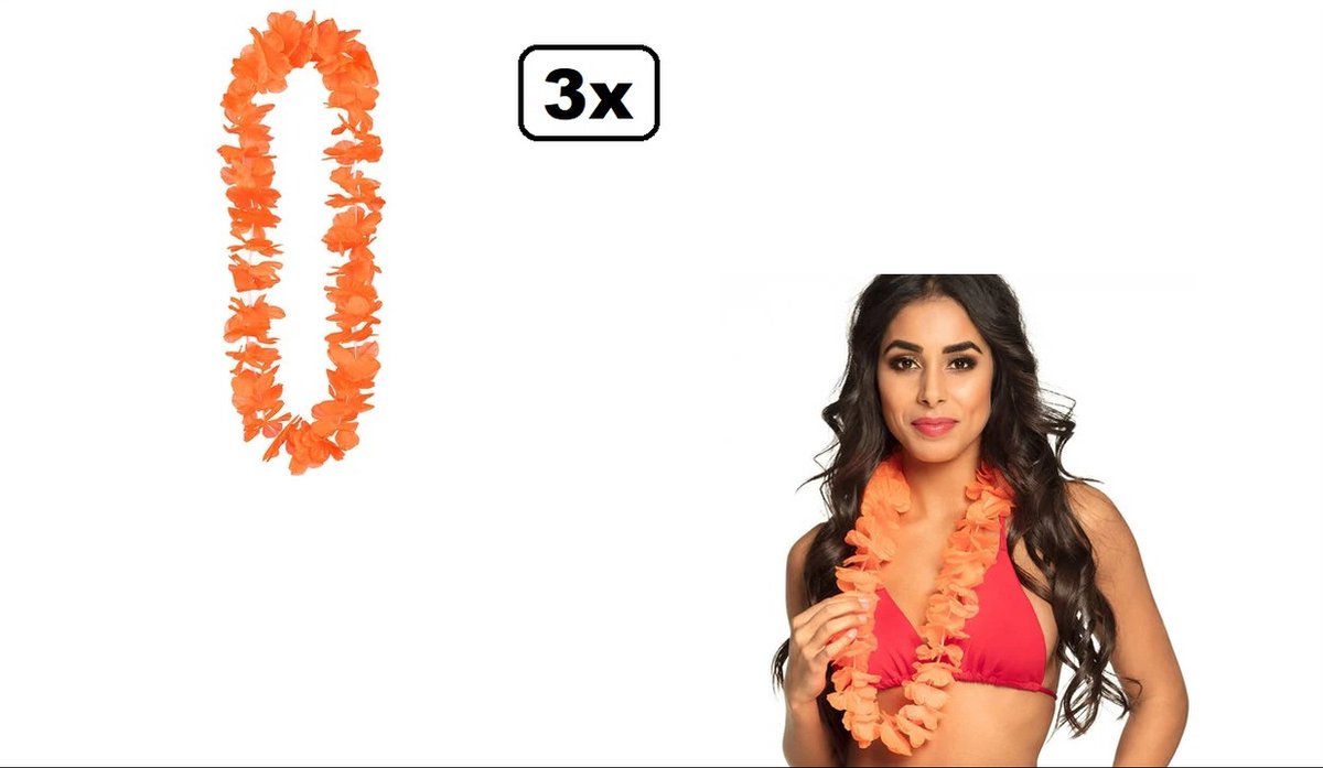 3x Hawai krans oranje - hawai krans hawaii slinger kleur trouwen liefde feest love thema feest