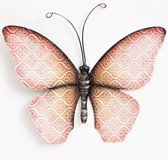 Anna Collection Wanddecoratie vlinders - 2x - blauw/roze - 32 x 24 cm - metaal - muurdecoratie - tuin beelden van dieren