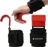 Navaris lifting straps met haken - 2x pols strap voor fitness en gewichtheffen - Professionele polsbanden met haken - Rood