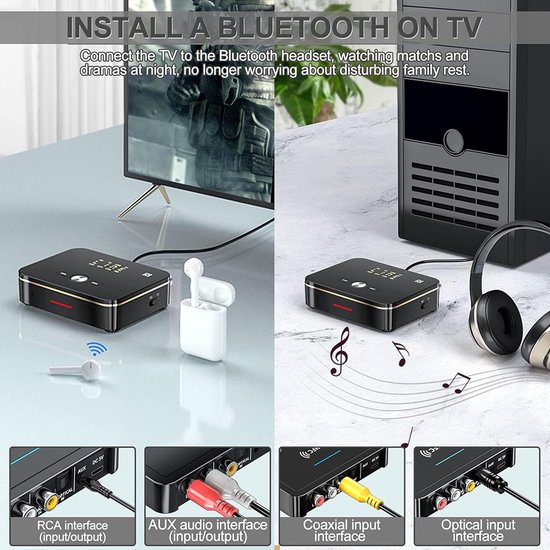 DrPhone DBR5 - 2-in-1 NFC Bluetooth 5.0 Adapter - Zender & Ontvanger - AUX / RCA / Optisch / Coaxiaal - USB & MicroSD - Voor TV, PC, Auto & Speakers van DrPhone — afbeelding 5