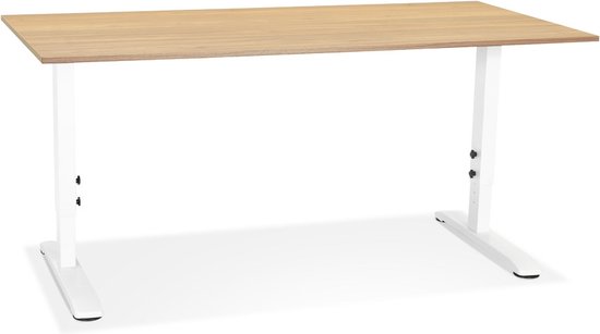 Alterego In hoogte verstelbare bureau 'OSMOSE' van natuurlijk afgewerkt hout en wit metaal - 160x80 cm