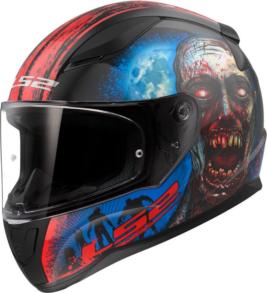 LS2 Helm Rapid II Zombie FF353 zwart / rood maat S