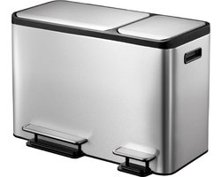 EKO - EcoCasa Recycler pedaalemmer 24+12 liter - stainless steel plastic - mat RVS - Prullenbak