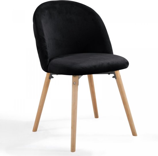 Miadomodo Eetkamerstoelen - Velvet - Fluweel - Houten Poten - Set van 8 - Zwart