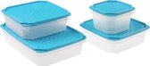 Set van 4 vershouddozen (1 x 2,1 l, 2 x 1,3 l, 1 x 0,6 l), vacuüm, flexibel drukdeksel, BPA-vrij, geschikt voor magnetron en vaatwasser, blauw