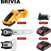 Brivia 2 in 1 Draadloze Heggenschaar - 20000Rpm - Inclusief 2 Accu's - Handheld - Geel - Tuinieren - Effectiek - Top Kwaliteit