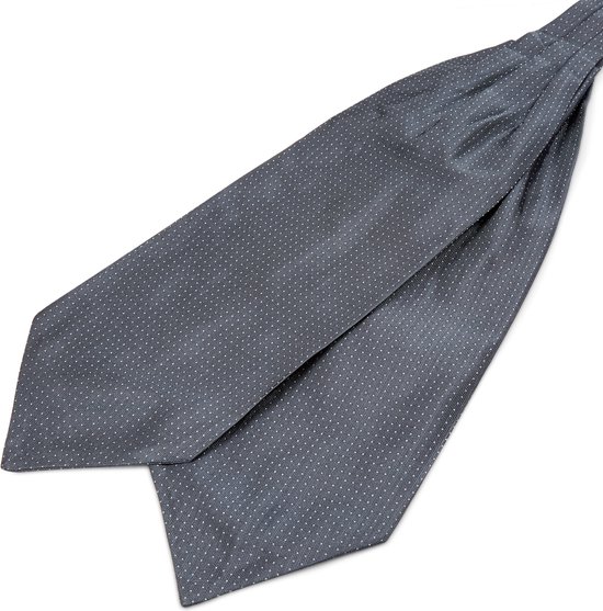 Cravate Ascot en soie grise à pois blancs