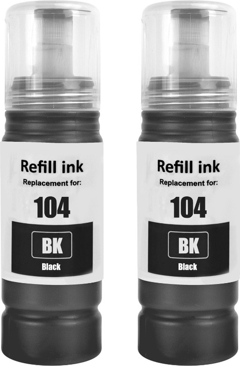 Navulfles Geschikt voor Ecotank 104 | Multipack van 2x zwart Geschikt voor Epson Ecotank ET-1810 ET-2710 ET-2711 ET-2712 ET-2714