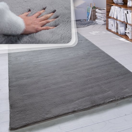 Paco Home Hoogpolig vloerkleed woonkamer kunstvacht superzacht effen in versch. afmetingen en kleuren 180x200 cm Oval