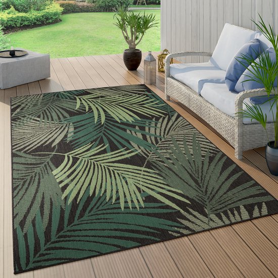 Paco Home Buiten Vloerkleed Voor Buiten Balkon Palm Jungle Patroon Bloemen Boho Groen 60x100 cm