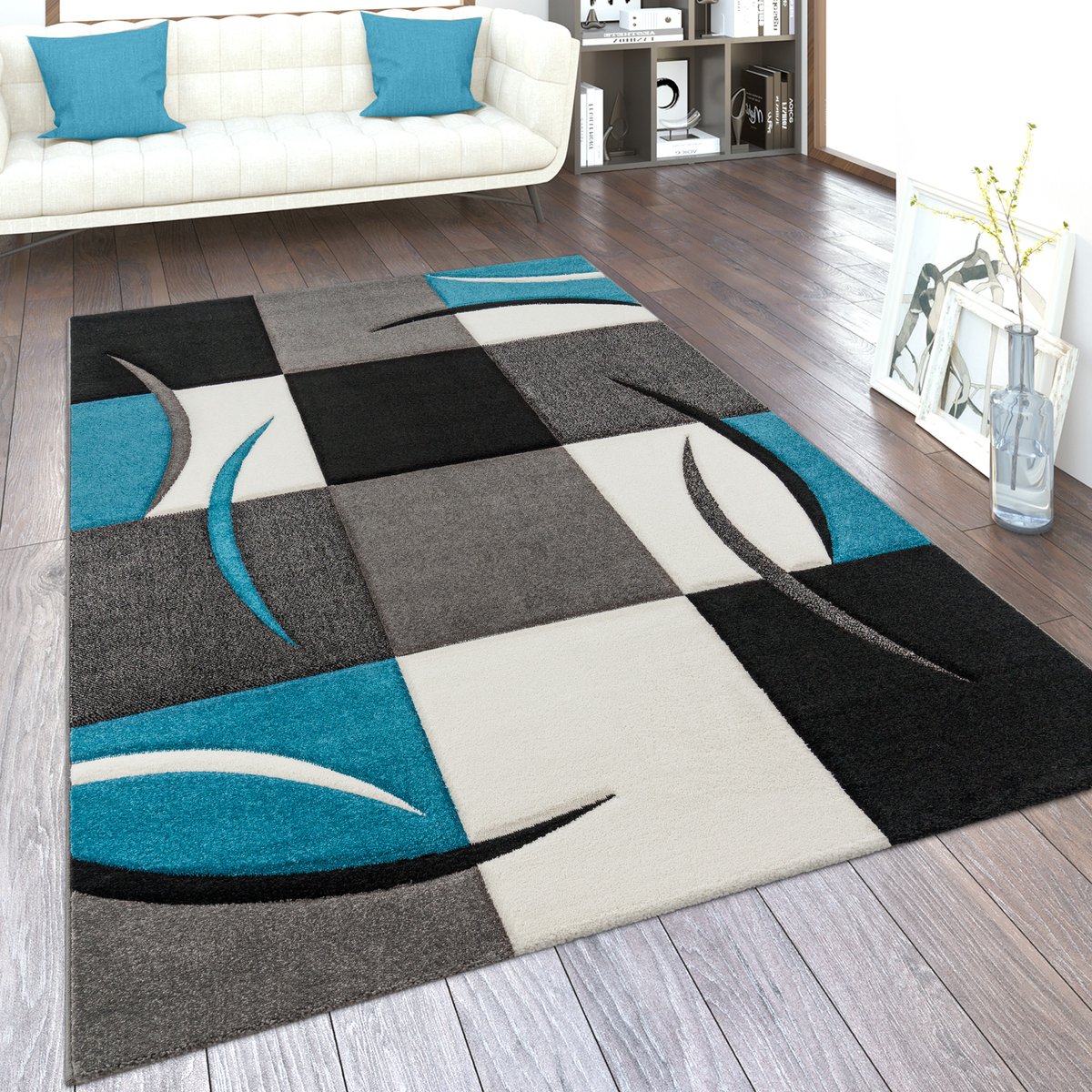 Paco Home Vloerkleed Woonkamer In Versch. Kleuren En Afmetingen Ruitpatroon Strepen 3D-Design Korte Pool 160x230 cm