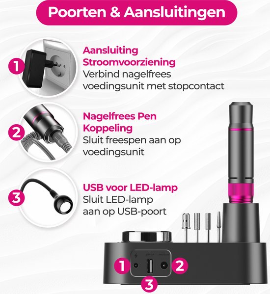 FOOCCA® Elektrische Nagelvijl - Nagelfrees 45000 RPM - Desktop Pro - LED Verlichting - 12 Bitjes + 65 Schuurrolletjes + 2 Accessoires - Nagelstofkap - Manicure en Pedicure Set - Eeltverwijderaar - Kalknagels