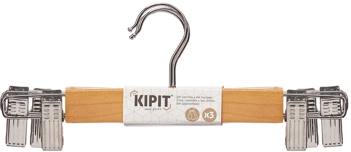 Kipit - broeken/rokken kledinghangers - set 3x stuks - lichtbruin - 28 cm - Kledingkast hangers/kleerhangers/broekhangers