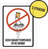 Pictogram/ sticker | "Geen sigarettenpeuken op de grond!" | 19 x 25 cm | Vervuiling | Afval | Sluikstorten | Peuk | Sigaret | Sigaretten | Overlast | Tabak | Propere buurt | Nette omgeving | Recreatie | 2 stuks